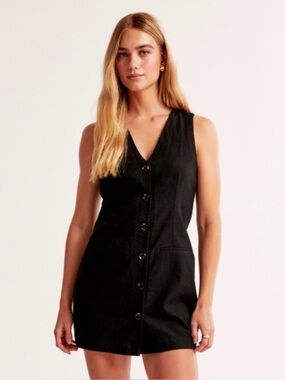 Abercrombie & Fitch Black Sleeveless Button-Front Mini Dress